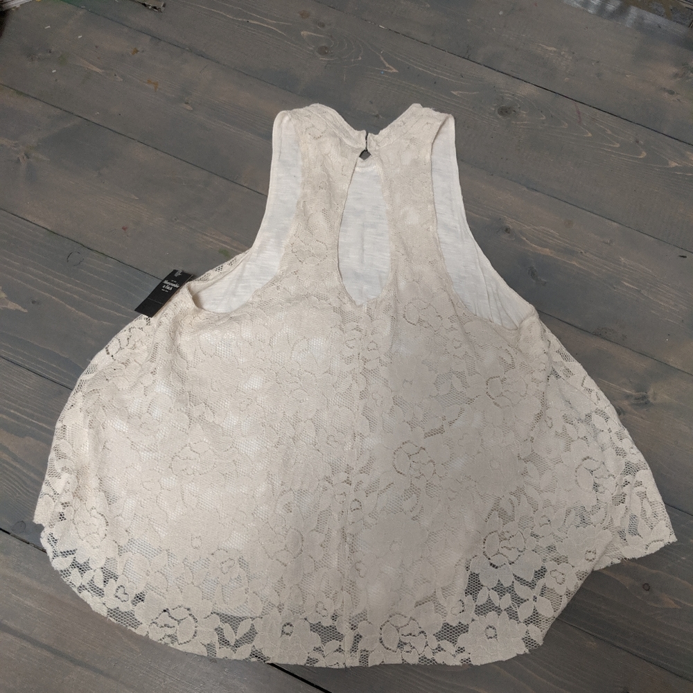NWT Abercrombie & Fitch Cream Lace Racerback Top – Size S - Picture 2 of 4